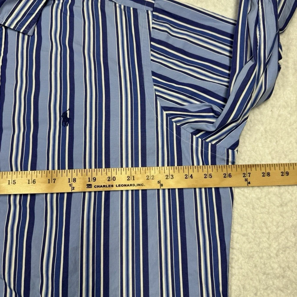 Vintage‎ Polo Ralph Lauren Shirt Button Preppy Blue Striped Men's Size XL